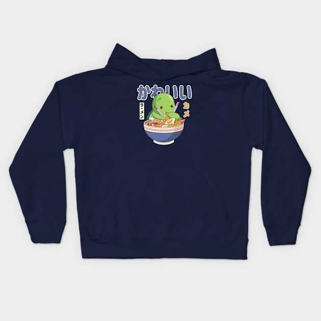 Kawaii Turtle Enjoying Ramen Kids Hoodie by spacedowl